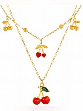 Cherry 18K Gold Plated Pendant Layered Necklace